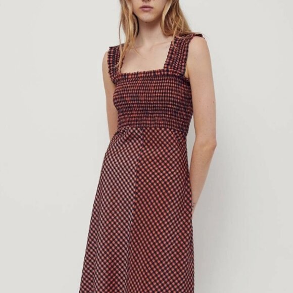 NWOT GANNI Seersucker Check Black/Orange Long Dress L $289 - Picture 13 of 13